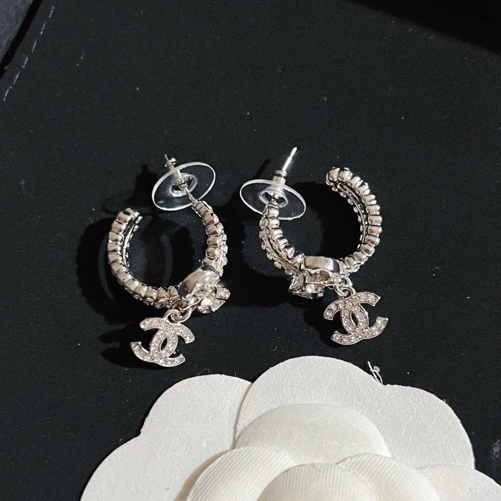 Chanel Diamond Pendant 18K Gold Earrings