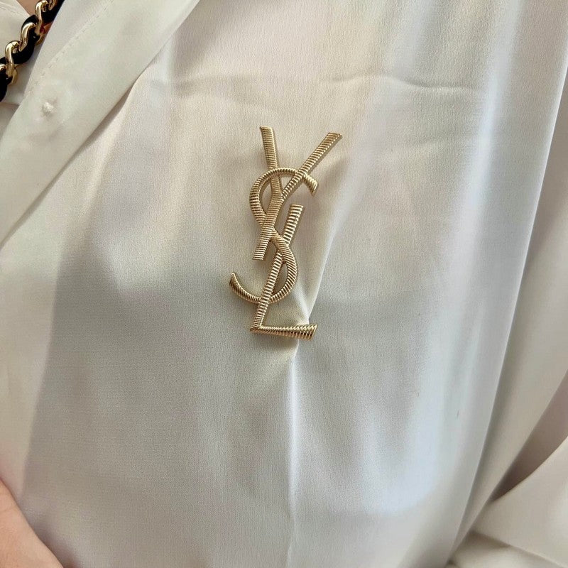 YSL Stripe Gold 18K Gold Brooch