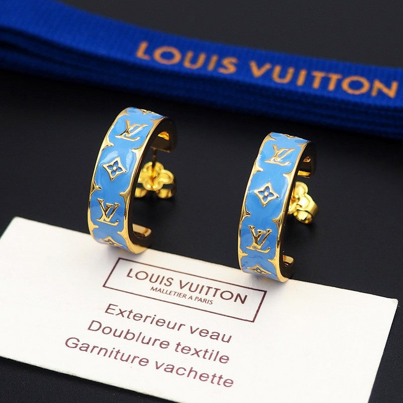 Louis Vuitton Nanogram Enamel 18K Gold Earrings