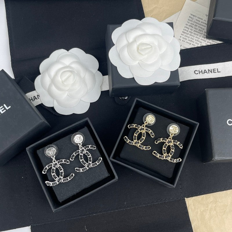 Chanel Leather Gold 18K Gold Earrings