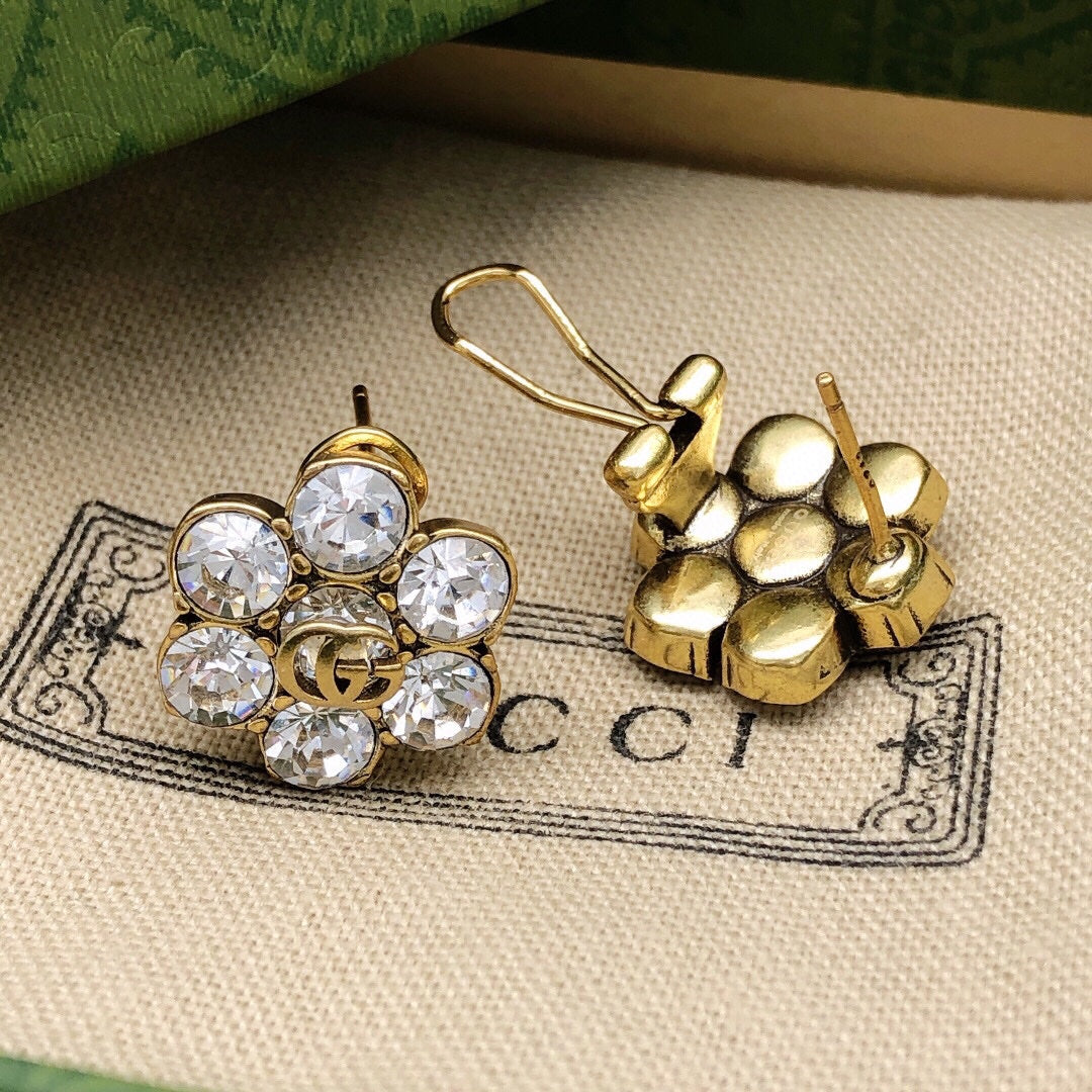 Gucci Double Crystals 18K Gold Earrings