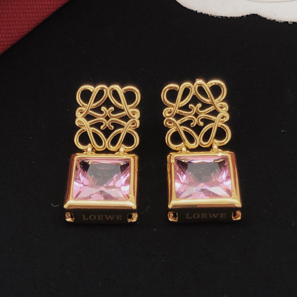 LOEWE Anagram Crystal 18K Gold Earrings