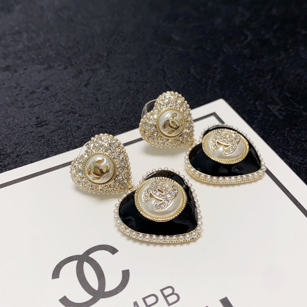 Chanel Black Heart 18K Gold Earrings