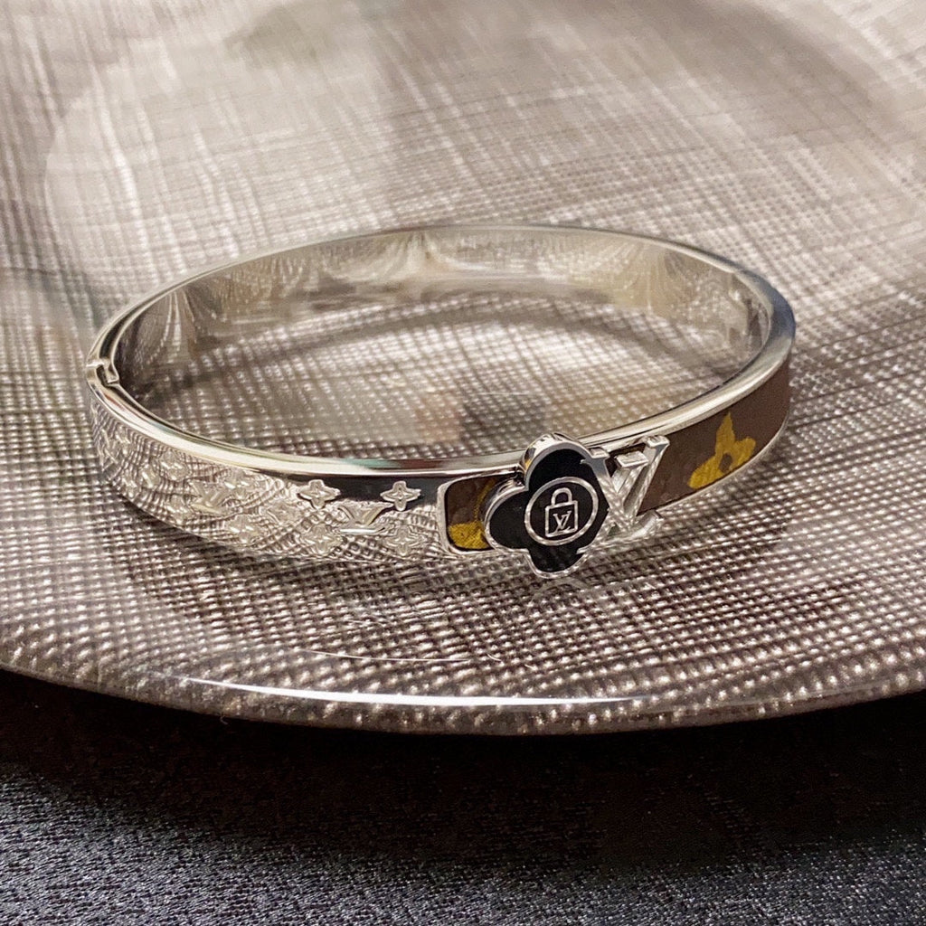 Louis Vuitton Leather Lock 18K Gold Bracelet