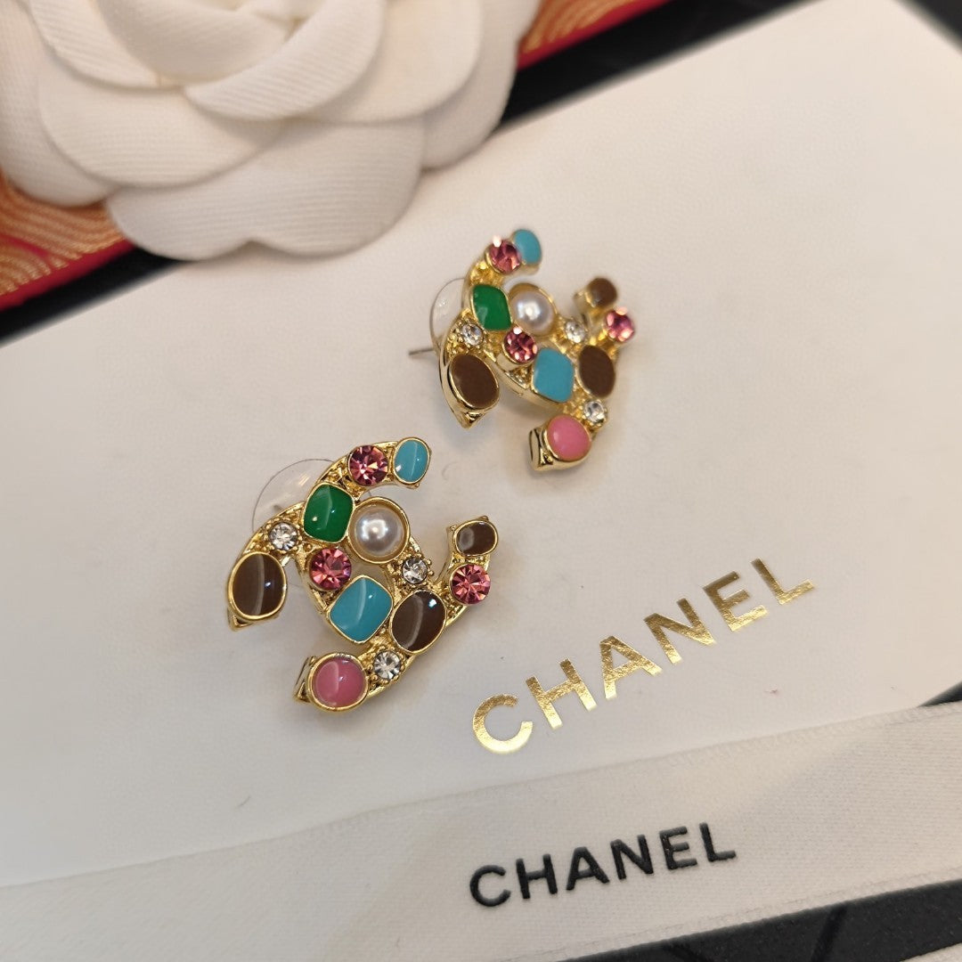 Chanel Multi-Color Crystals 18K Gold Earrings