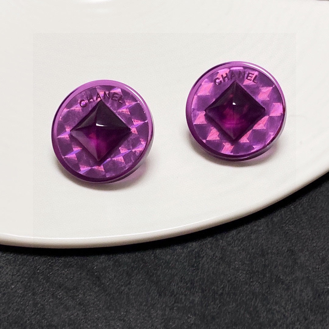 Chanel Vintage Purple 18K Gold Earrings