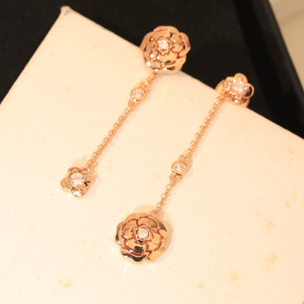 Chanel Camellia 18K Gold Earrings