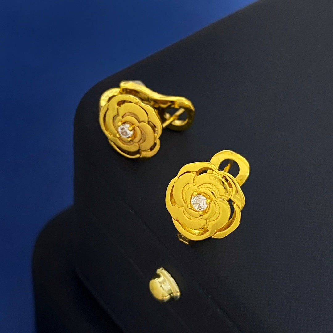 Chanel Camellia 18K Gold Earrings