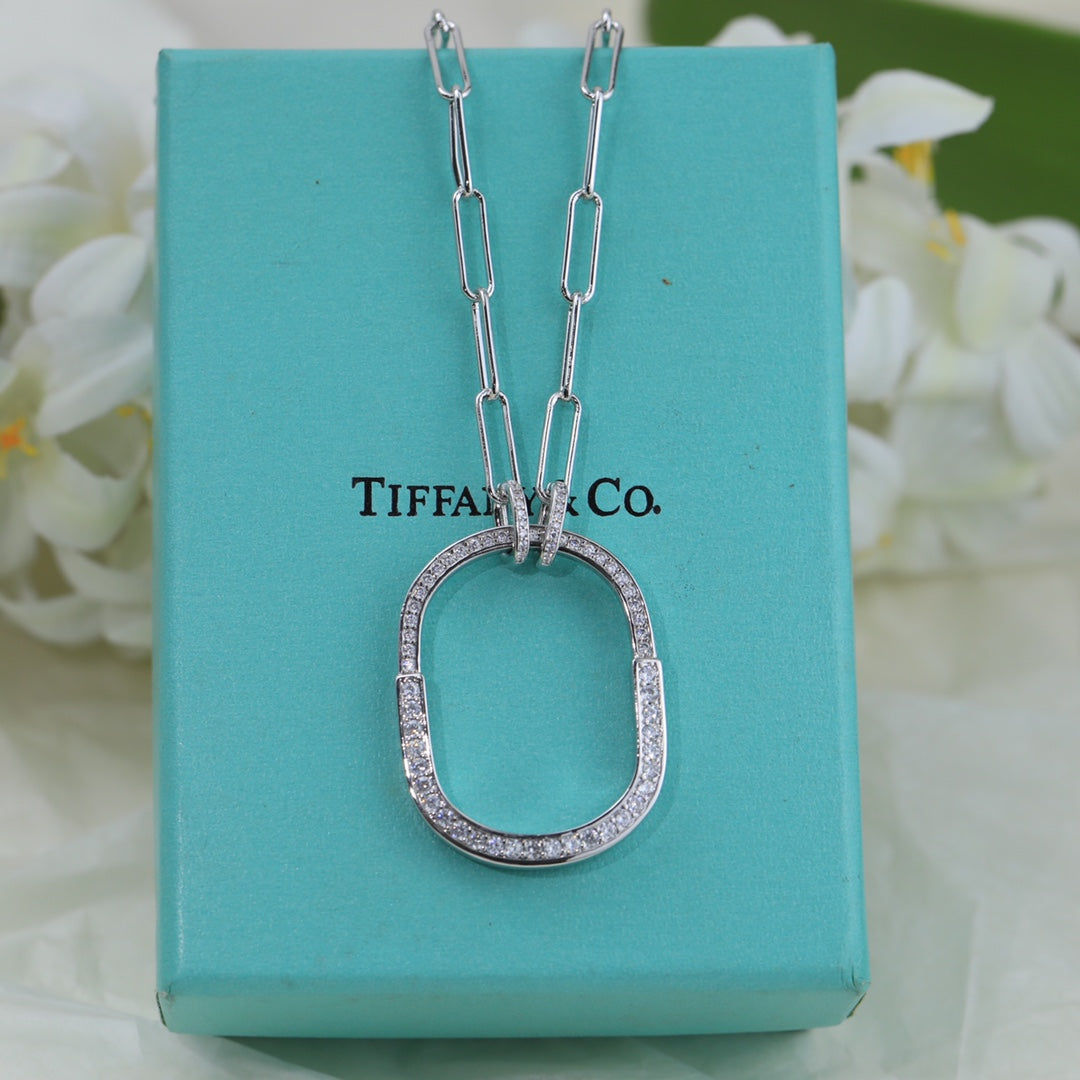 Tiffany Lock Pendant Pave Diamonds 18K Gold Necklace