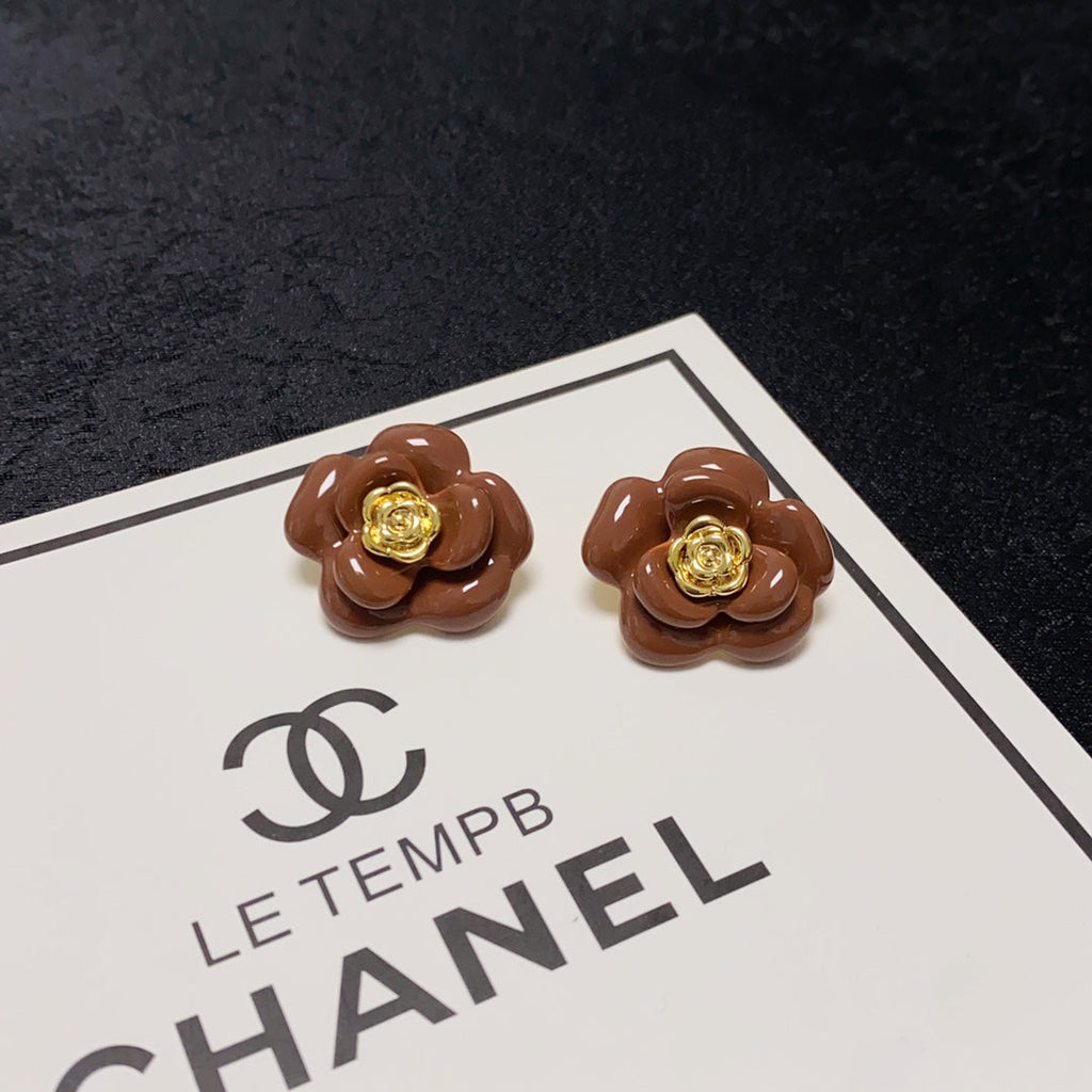 Chanel Red Camellia Resin 18K Gold Earrings