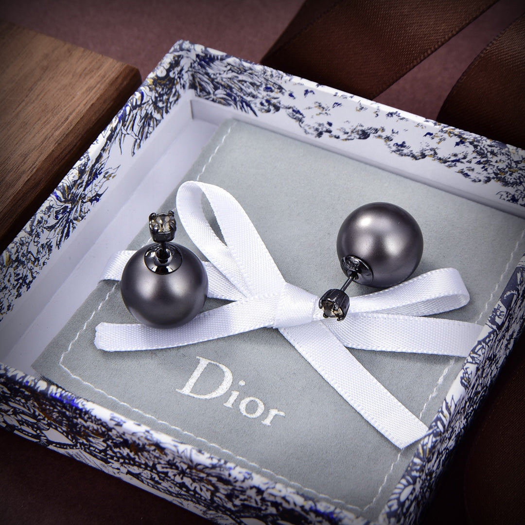 Dior Tribales Black Resin Pearls 18K Gold Earrings