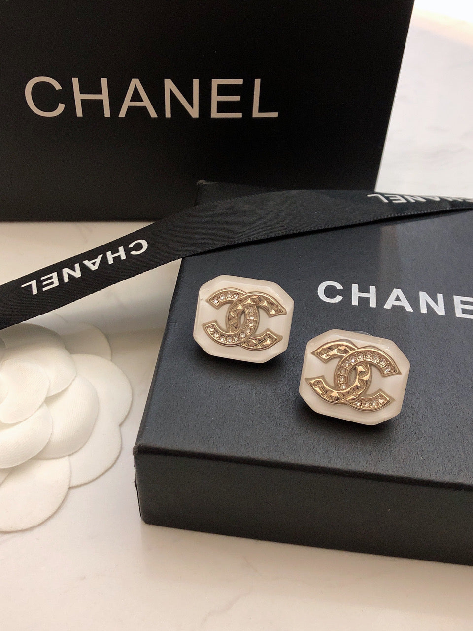 Chanel Resin 18K Gold Earrings
