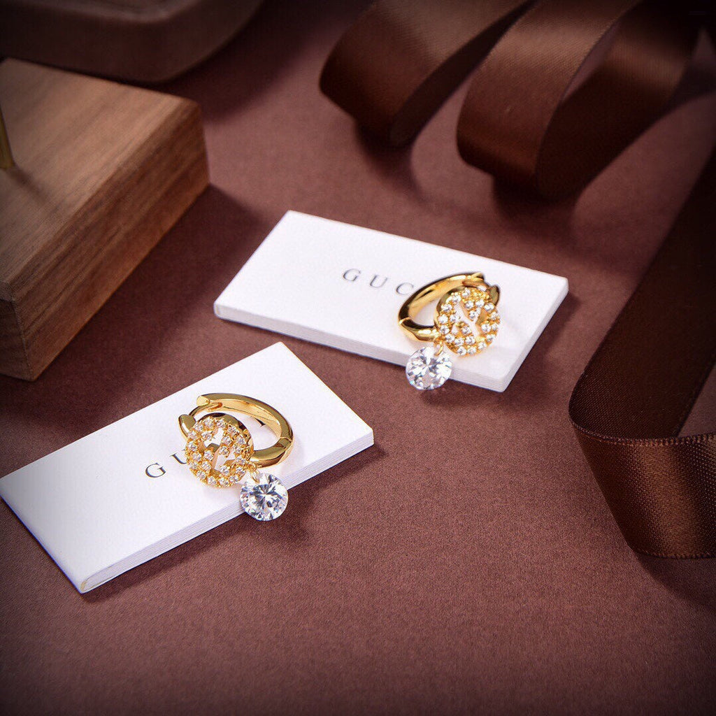 Gucci Double Interlocking Gucci Diamond 18K Gold Earrings