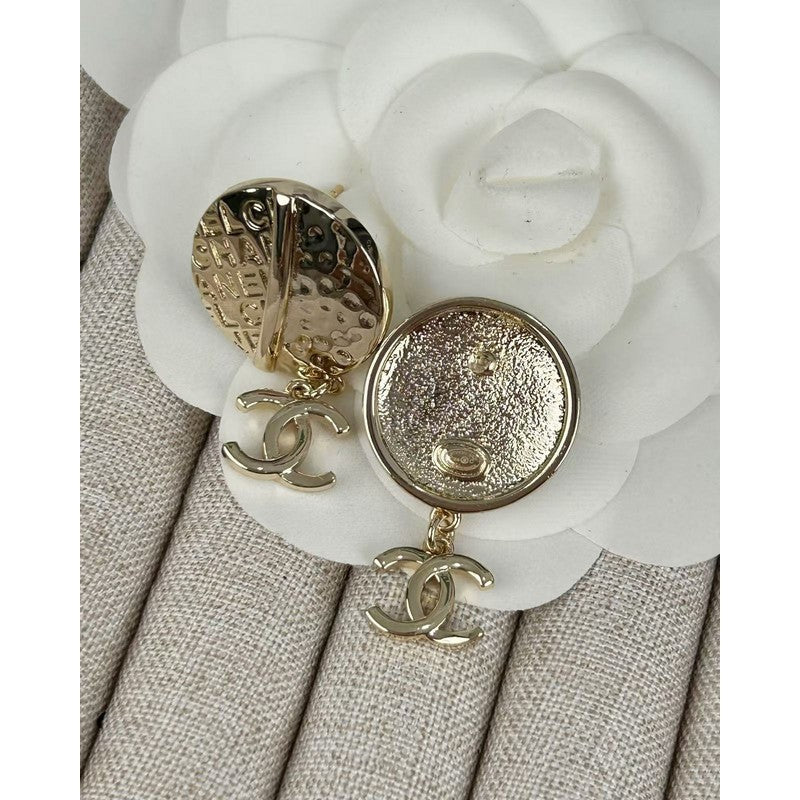 Chanel Gold Round Pendant 18K Gold Earrings