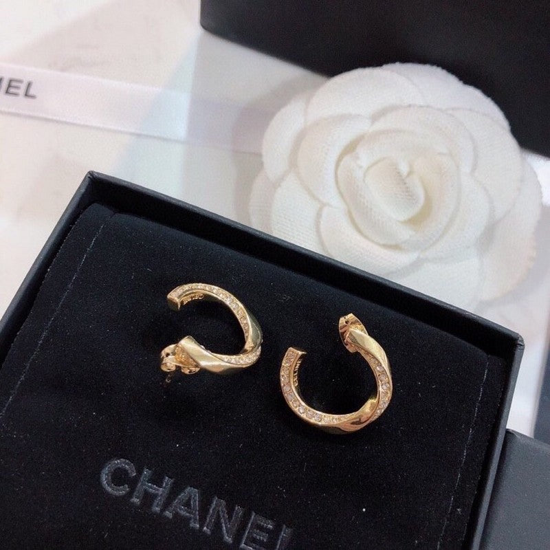 Chanel Half Circle Diamond 18K Gold Earrings