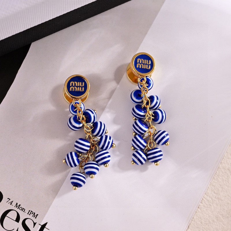 Miu Blue & Pink Ball 18K Gold Earrings
