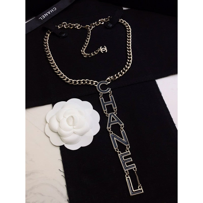 Chanel 22S Big Black Logo 18K Gold Necklace