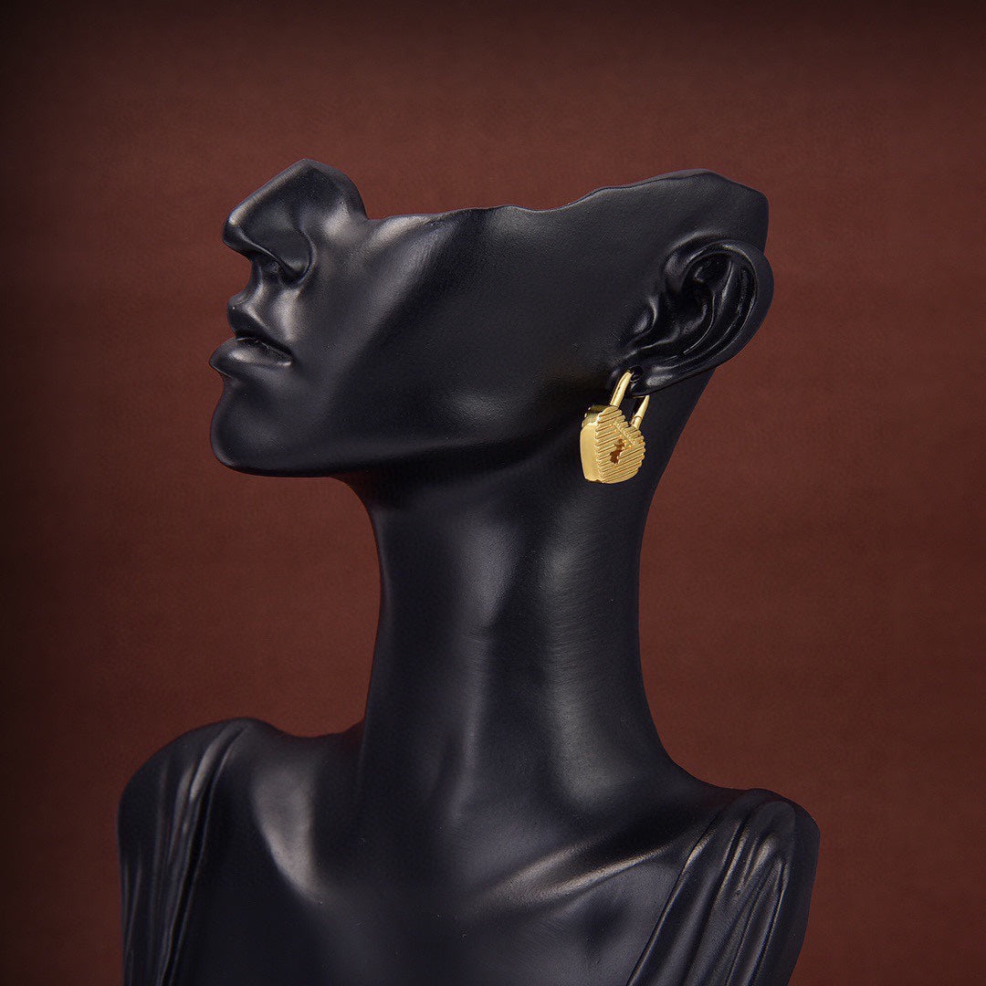 Balenciaga Hear Lock 18K Gold Earrings