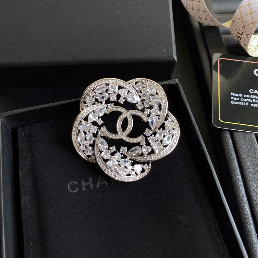 Chanel Camellia Crystals 18K Gold Brooch