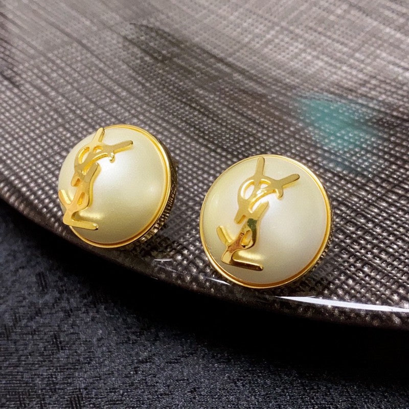 YSL White & Red 18K Gold Earrings