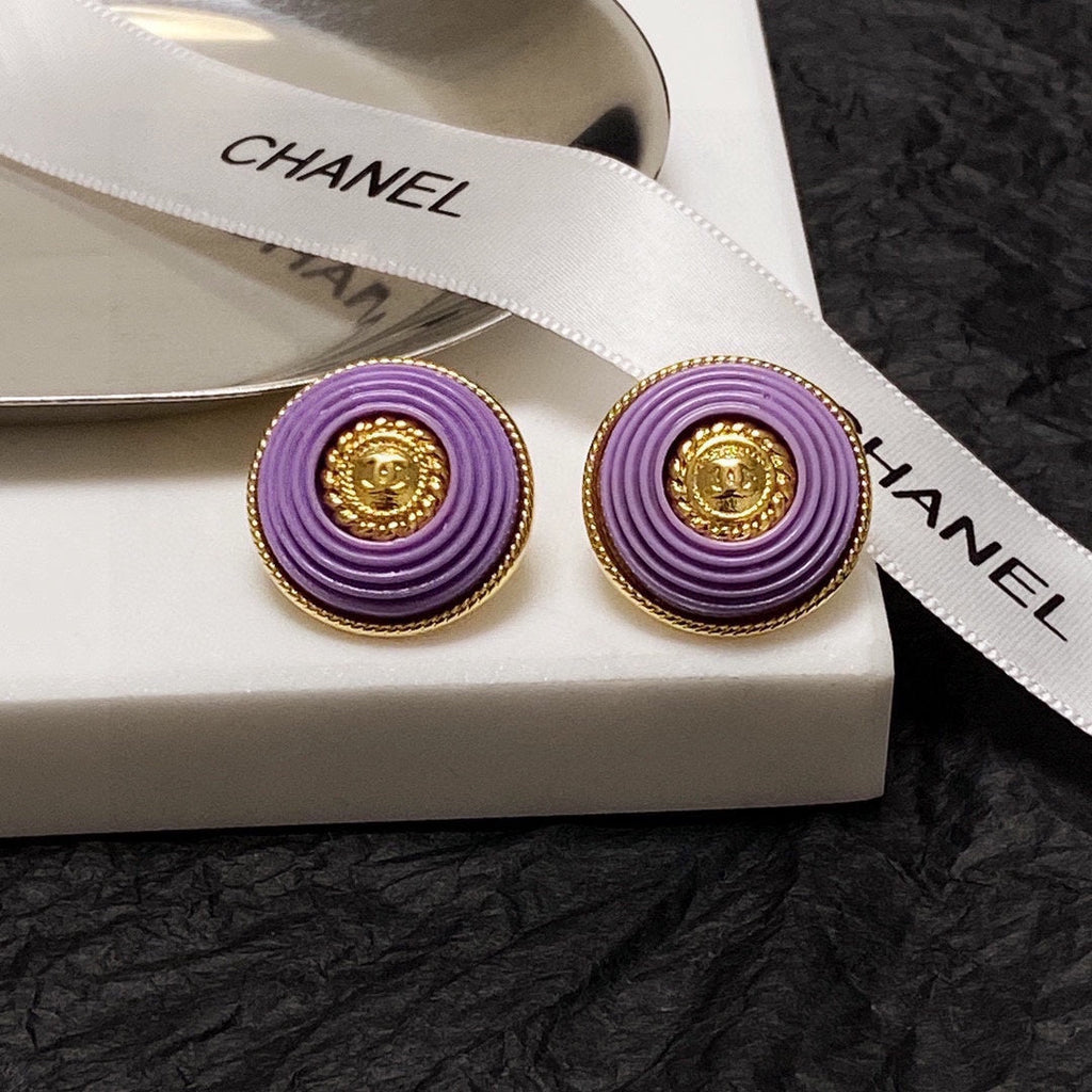 Chanel Purple Resin 18K Gold Earrings