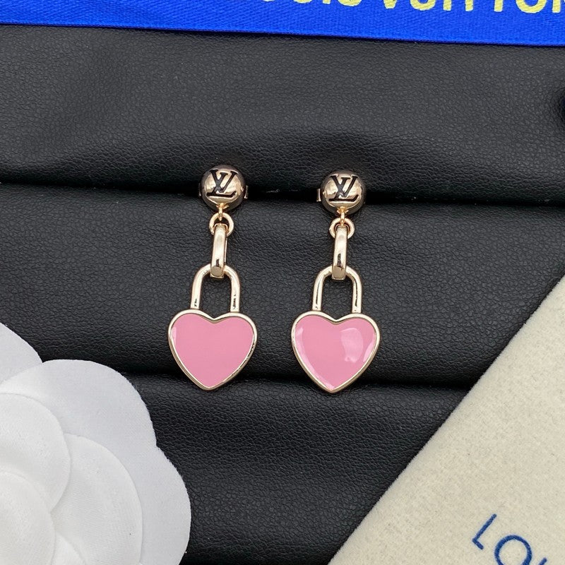 Louis Vuitton Pink Heart Gold 18K Gold Earrings