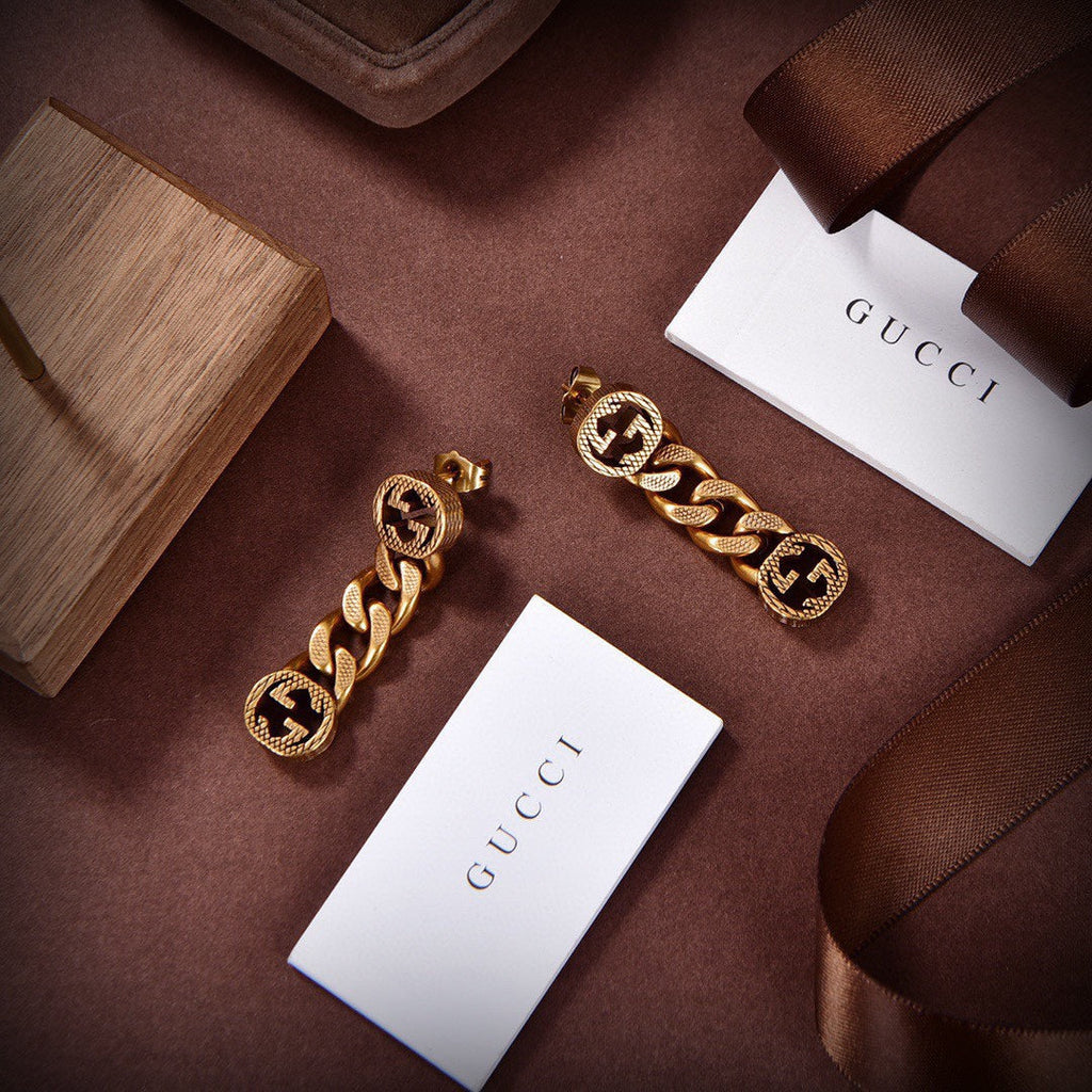 Gucci Double Chain 18K Gold Earrings