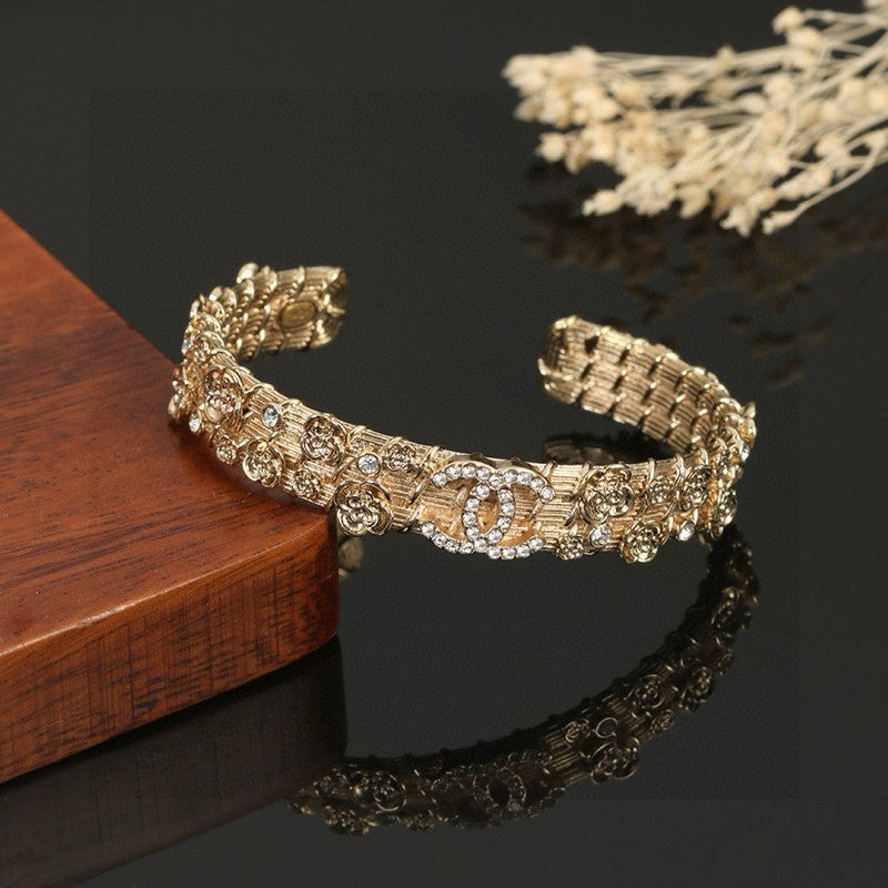 Chanel Flower Diamond Cuff 18K Gold Bracelet