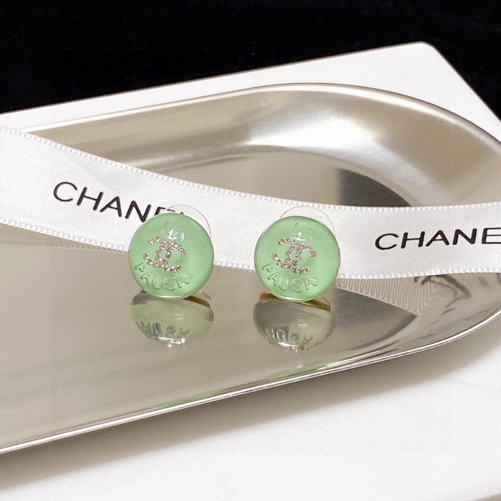 Chanel Green 18K Gold Earrings