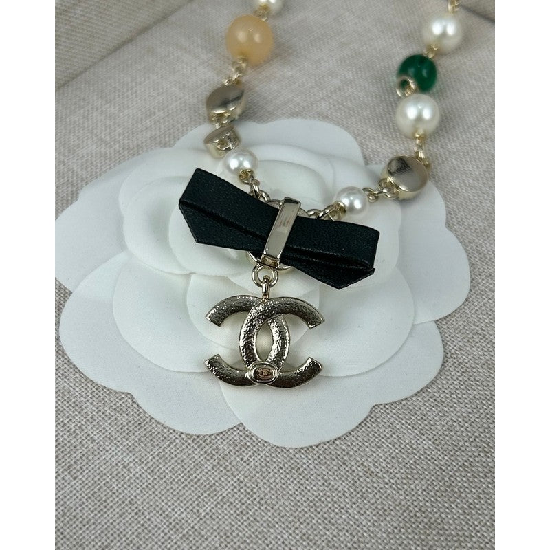 Chanel Crystal Bow 18K Gold Necklace