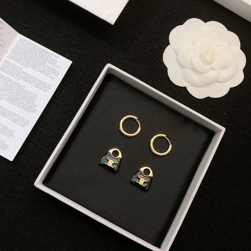 Celine Black Bag Gold 18K Gold Earrings