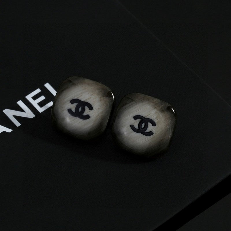 Chanel Black Square 18K Gold Earrings