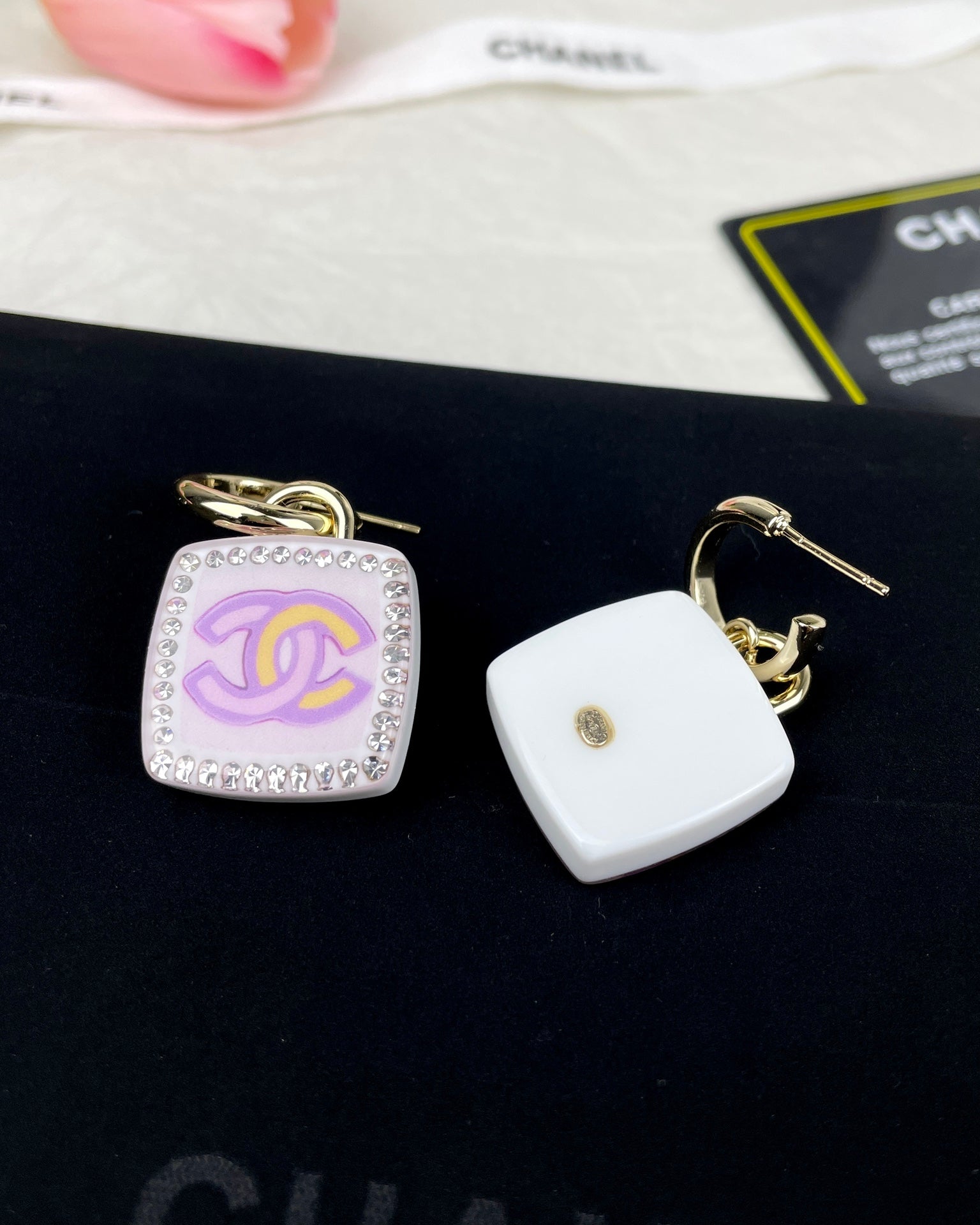 Chanel Pink Bottle 18K Gold Earrings