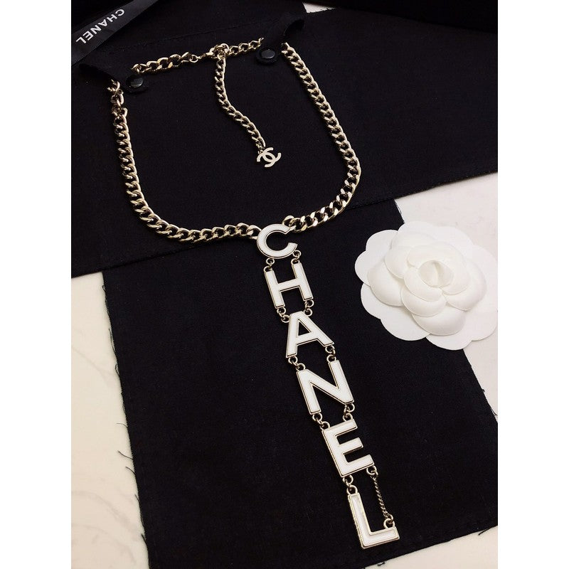 Chanel 22S Big White Logo 18K Gold Necklace