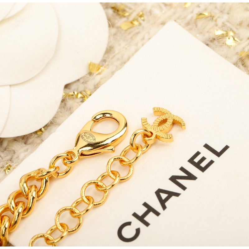 Chanel White Logo Choker 18K Gold Necklace
