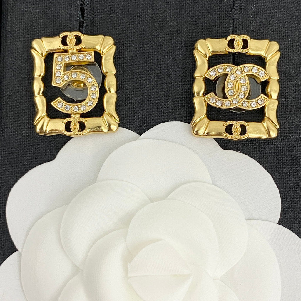 Chanel No.5 Square Diamond 18K Gold Earrings