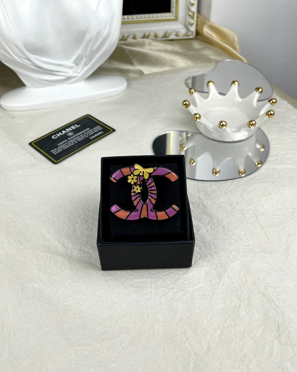 Chanel Pink Resin 18K Gold Brooch