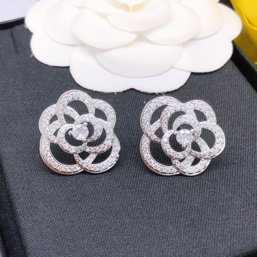 Chanel Camellia Diamond 18K Gold Earrings