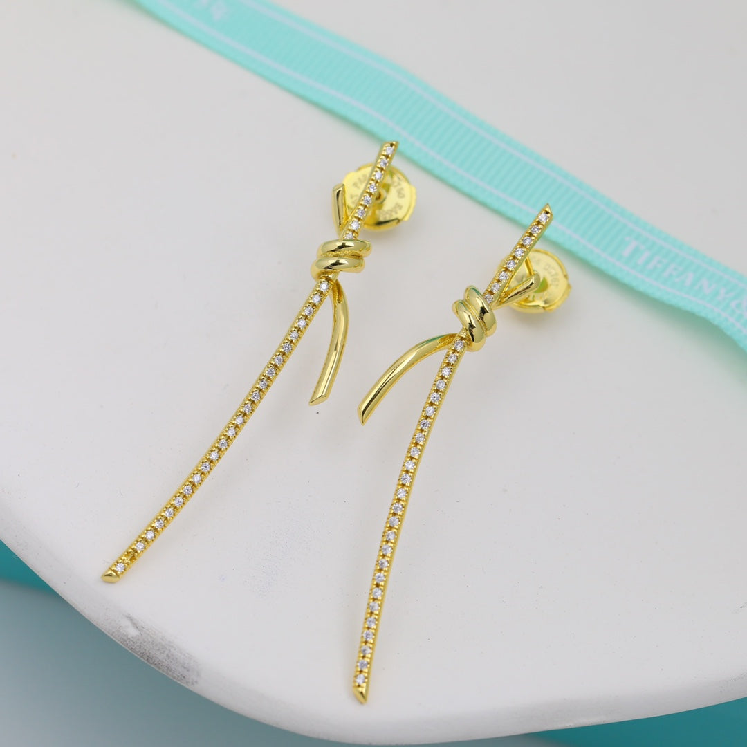 Tiffany Knot Drop Diamonds 18K Gold Earrings