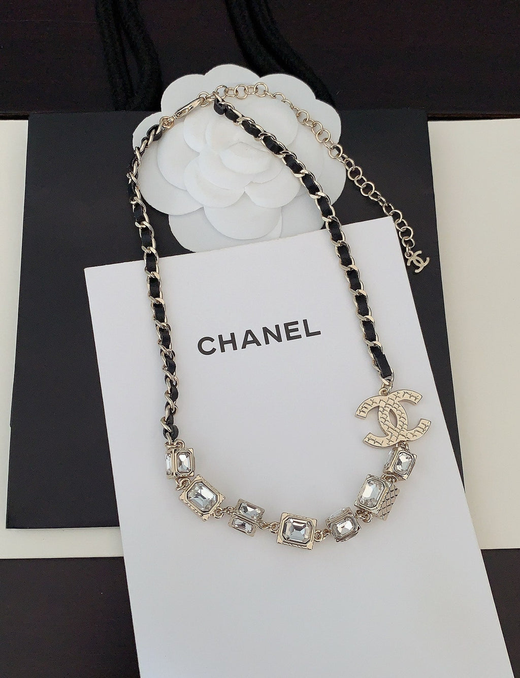 Chanel Square Crystal Choker 18K Gold Necklace