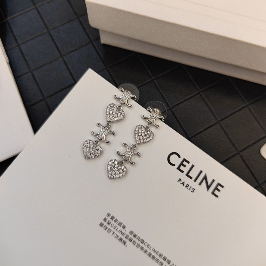 Celine Heart Pendant 18K Gold Earrings