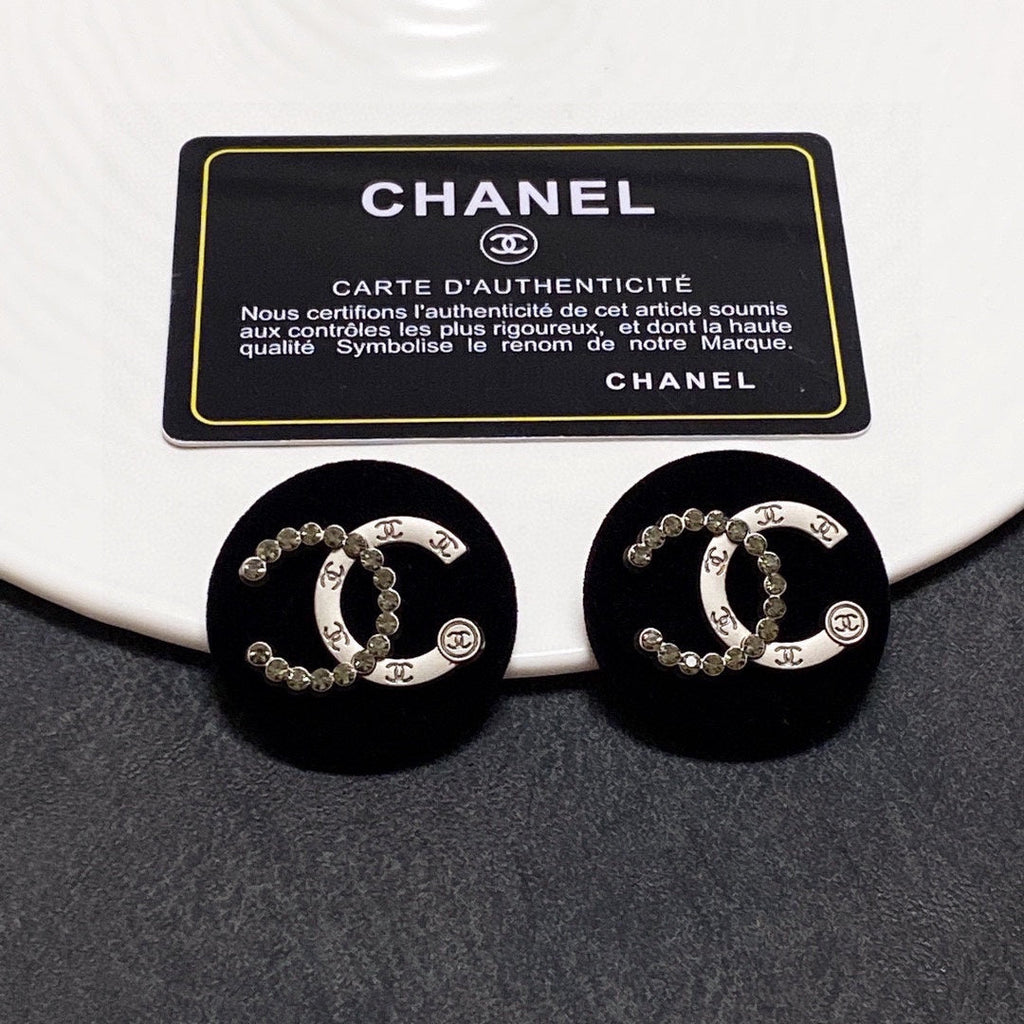 Chanel Black Resin Circle 18K Gold Earrings