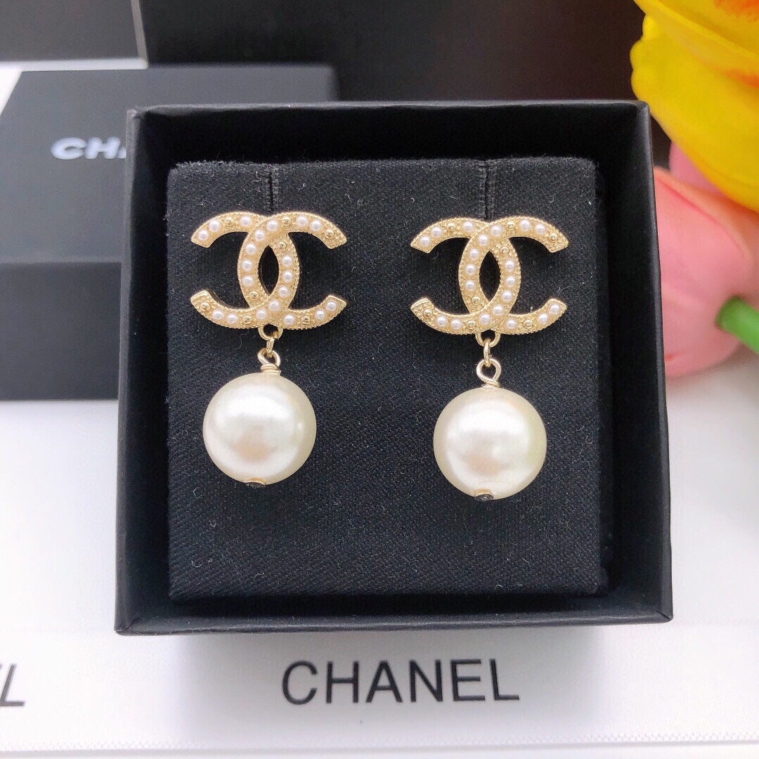 Chanel Pearl Drop 18K Gold Earrings