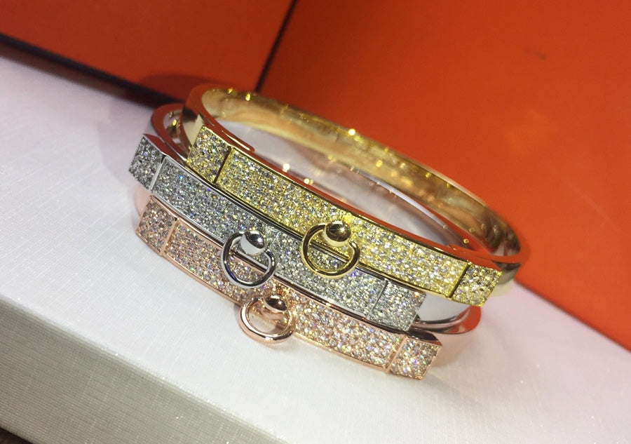 Hermes Collier De Chien Diamond 18K Gold Bracelet