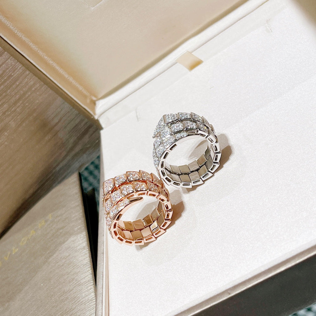 Bvlgari Serpenti Viper Full Pave Diamond 18K Gold Ring
