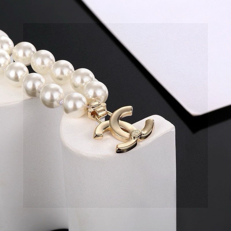 Chanel Pearl Chain Diamond 18K Gold Necklace