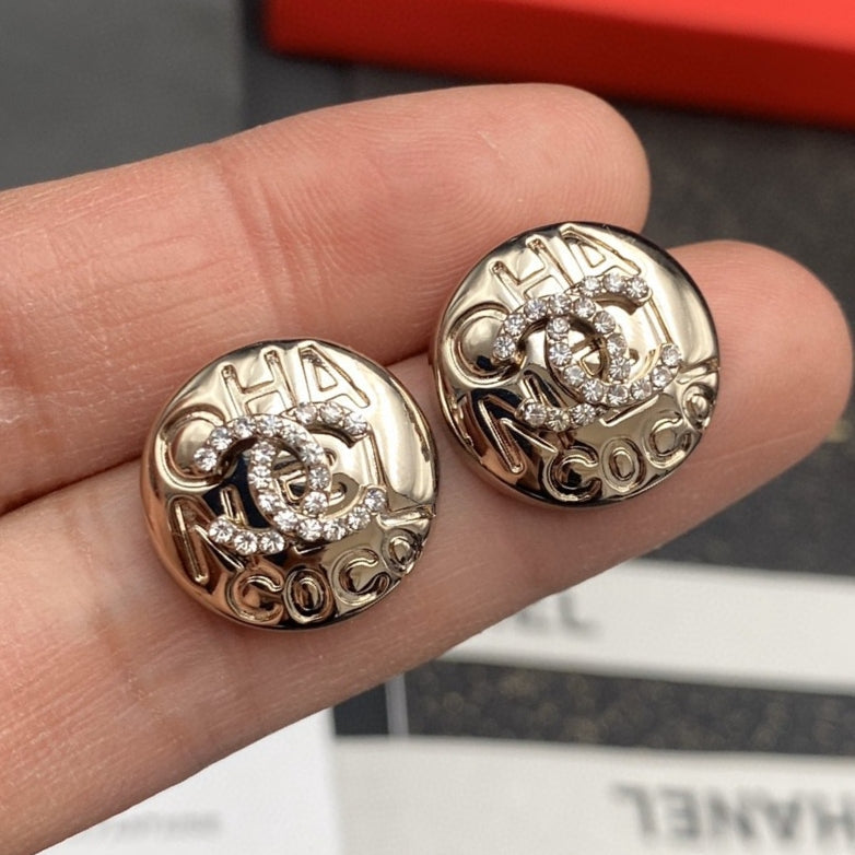 Chanel Circle Diamond 18K Gold Earrings