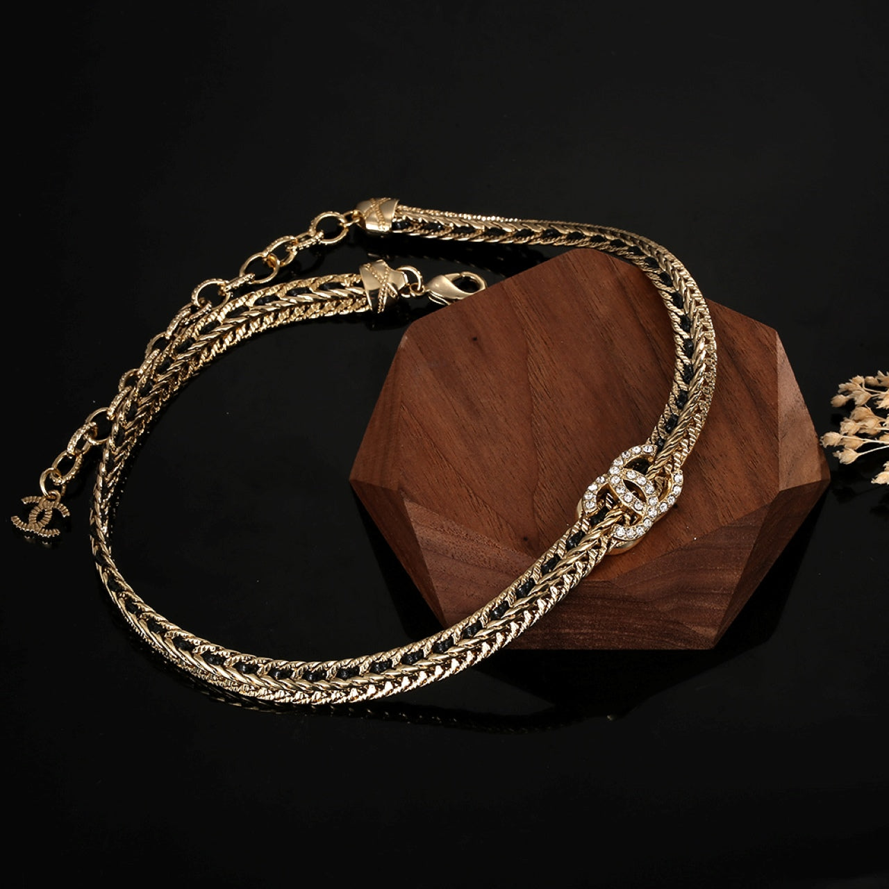 Chanel Strass Chain Choker 18K Gold Necklace