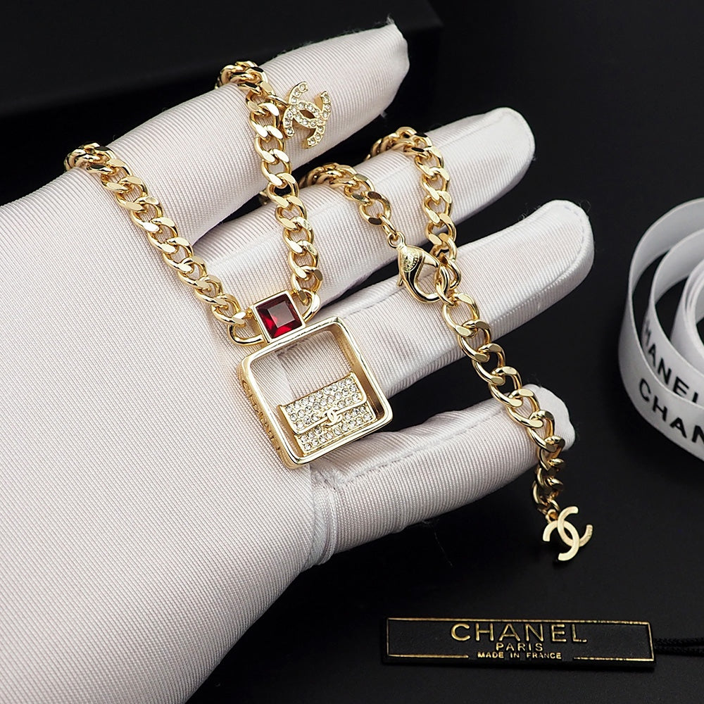 Chanel Red Bag Pendant 18K Gold Necklace