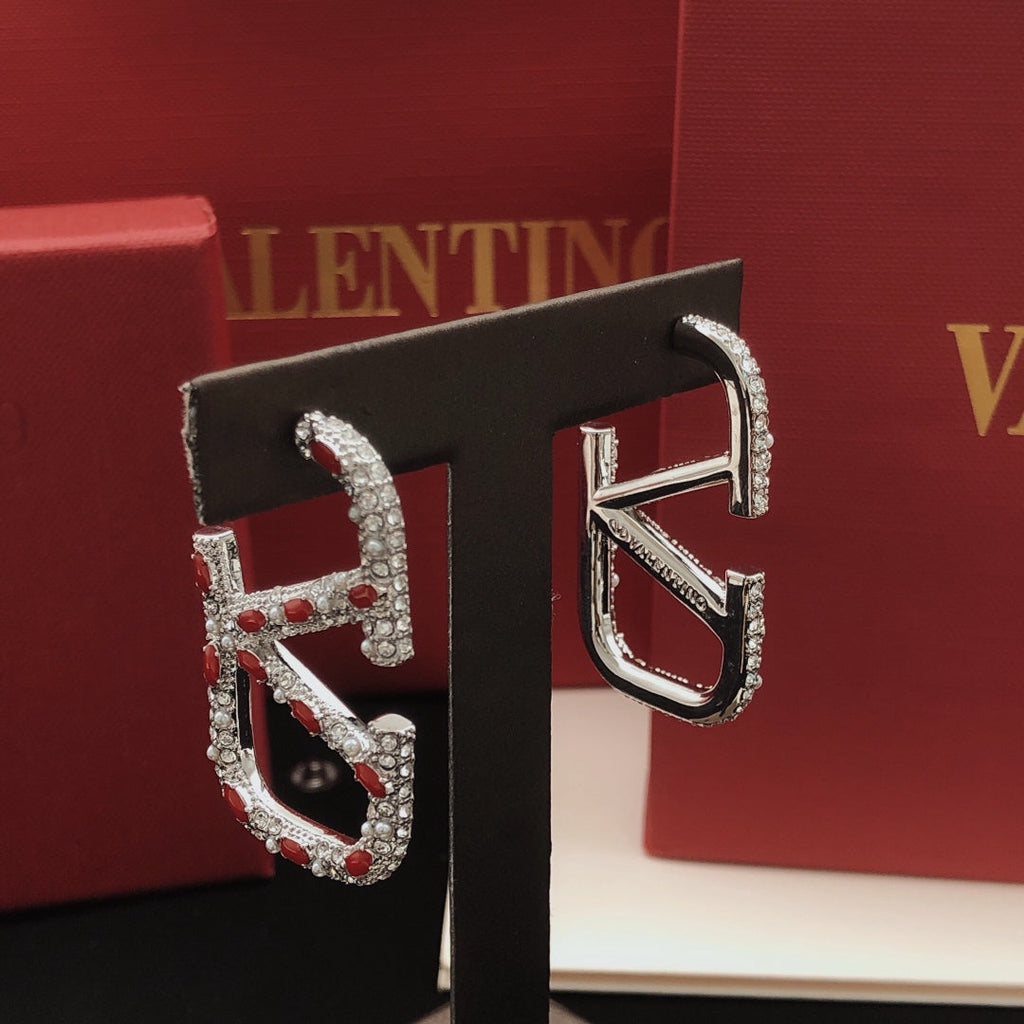 Valentino Red Crystal 18K Gold Earrings